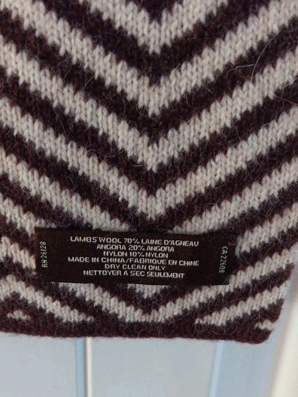 Coach Unisex Chevron Knit Scarf Brown Cream Lambswool Angora Muffler